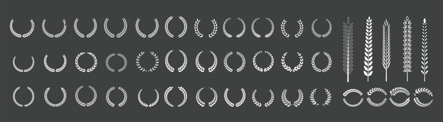  laurels frames branches. Hand drawn vector laurel leaves, Black circular laurel olive branches greek wreath vector illustration,