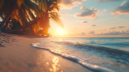 Art Beautiful sunrise over the tropical beach : Generative AI