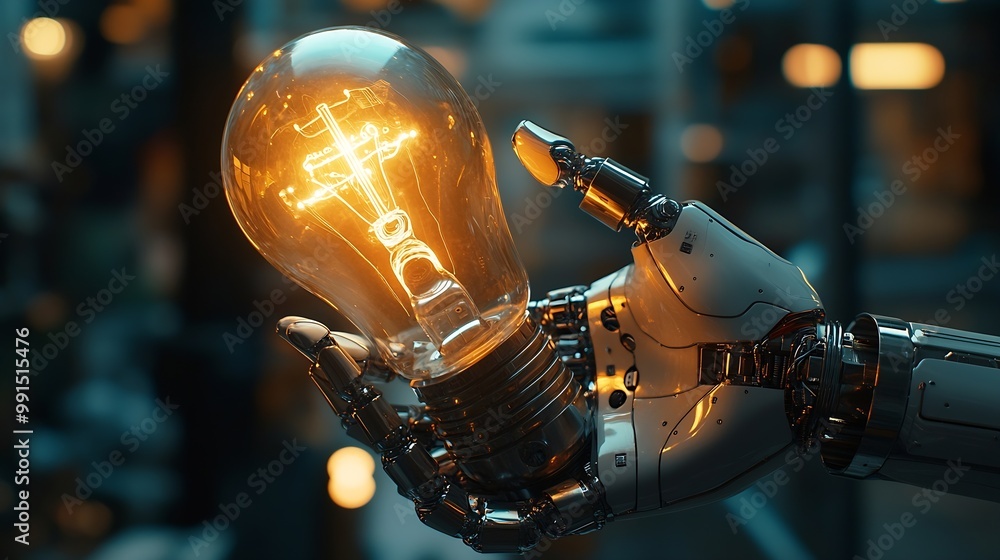 Fototapete AI Machine learning Hands of robot and human touch on big data network Brain data creative in light bulb Science and artificial intelligence technology innovation for futuristic : Generative AI