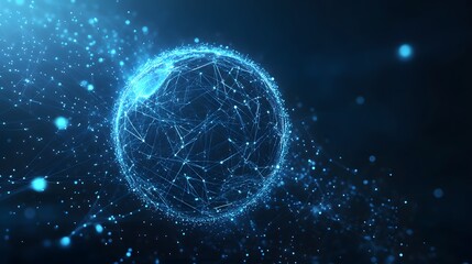 Abstract Blue Sphere with Connected Lines and Glowing Particles