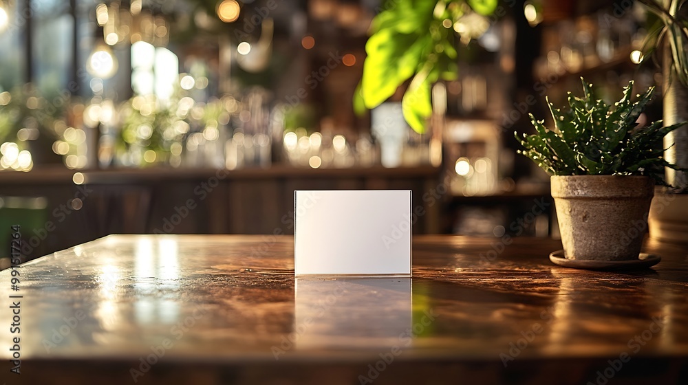 Poster White label on the table Stand for acrylic tent card Used for Menu Bar and restaurant or put everything into it  mockup : Generative AI