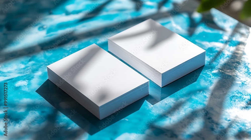 Aufkleber Mockup of two horizontal business cards with soft shadows Blank business cards Template for branding identity Photo mockup with clipping path : Generative AI