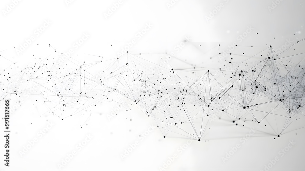 Poster abstract network of connected black dots and lines on a white background
