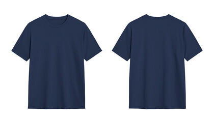 Two Plain Navy Blue T shirts on a White Background Mockup, Front and Back View