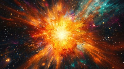 Fototapeta premium Capture an explosion of radiant energy and light in a distant corner of the universe, with vibrant colors and intense luminosity.