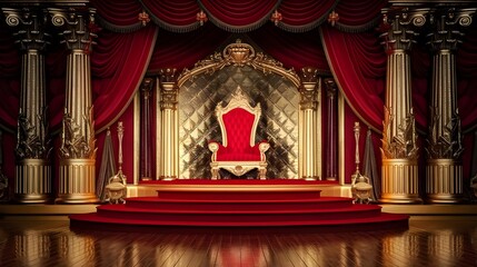 Fototapeta premium Golden Throne Room with Red Carpet and Pillars