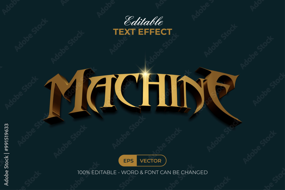 Poster machine text effect 3d gold curve style. editable text effect.