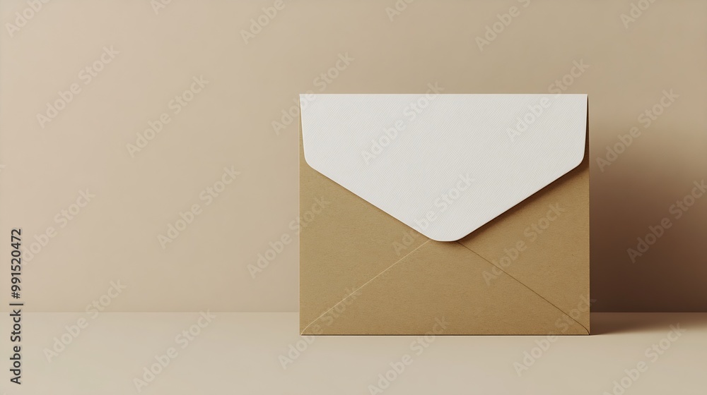 Poster blank white card with kraft brown paper envelope template mock up : generative ai