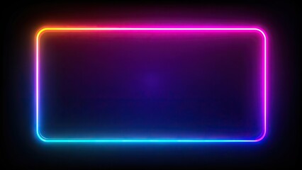 A vibrant neon glowing rectangle frame illuminated from the back on a dark black background forming a captivating silhouette, silhouette, black background, rectangle, illuminated, backlit