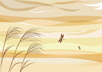 秋の風景　ススキとトンボ © MJ8