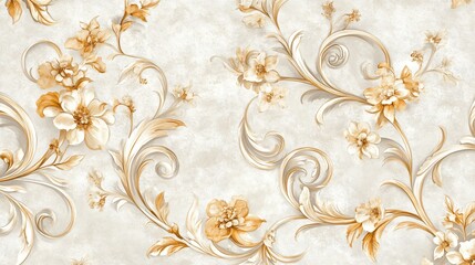 Beige floral seamless pattern with embossed foliage.