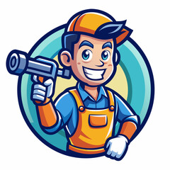 cartoon builder with a wrench
