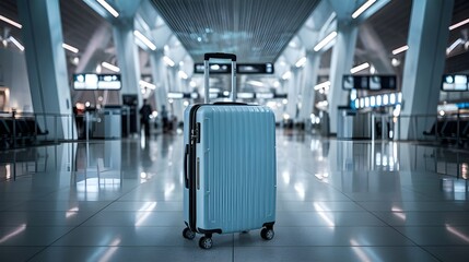 Blue Suitcase in Airport Terminal
