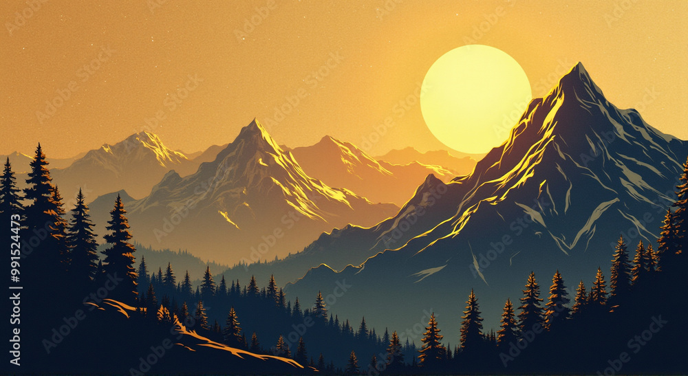 Wall mural sunset in mountains