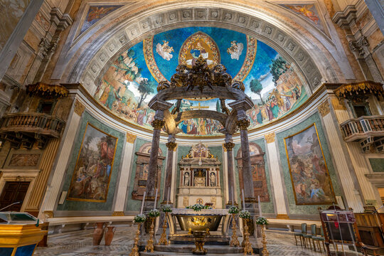 Rome, Italy - April 22, 2024 : Basilica di Santa Croce in Gerusalemme view in Rome City of Italy
