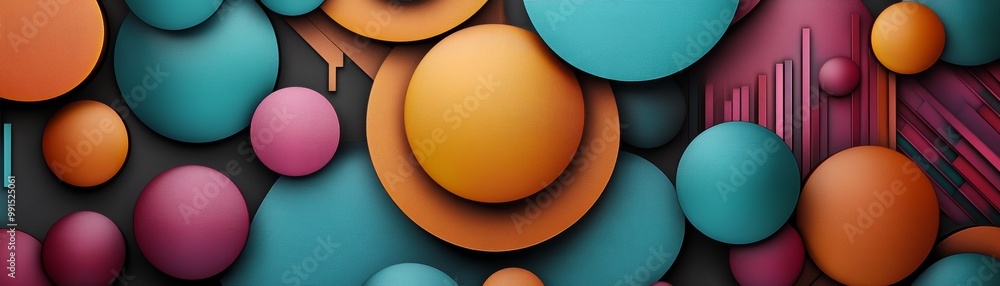 Poster a vibrant abstract composition featuring colorful circles and shapes that create a dynamic visual ap
