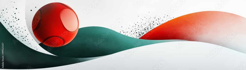 Poster a vibrant red sphere rolls across smooth green waves, creating a stunning visual of motion and color