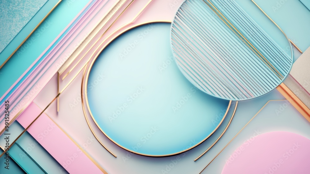 Poster abstract composition featuring circular shapes and pastel colors, creating a modern and artistic vis