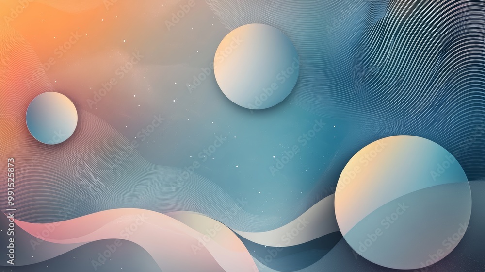 Poster beautiful abstract design with soft curves and spheres, blending vibrant colors and smooth gradients