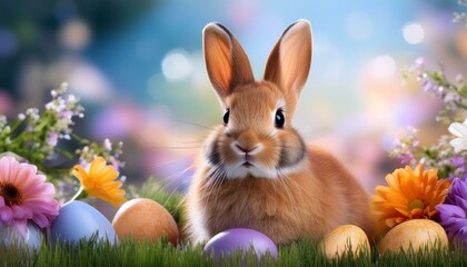 Enchanting bunny for easter set against a lively background