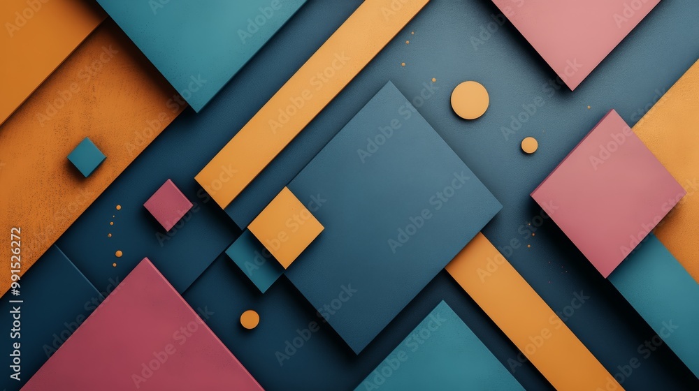Poster colorful geometric shapes layered on a contrasting background create a modern and vibrant abstract c