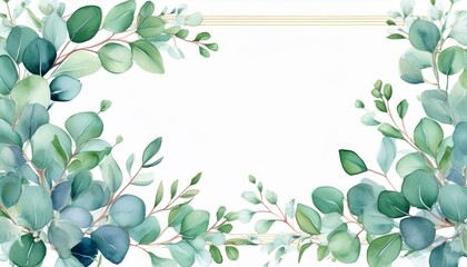 Eucalyptus-themed wedding invite graphic in artistic watercolor border - ready for print design
