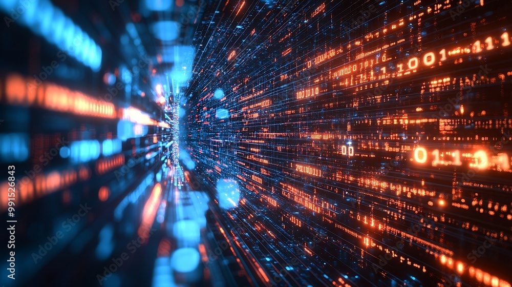 Fototapete Digital transformation concept System engineering Binary code Programming : Generative AI