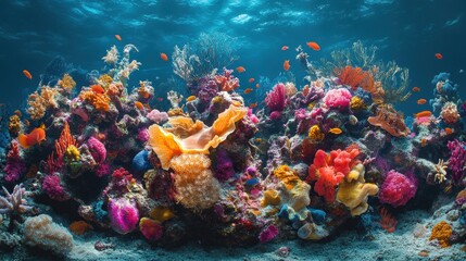 Vibrant coral reef teeming with colorful marine life underwater.