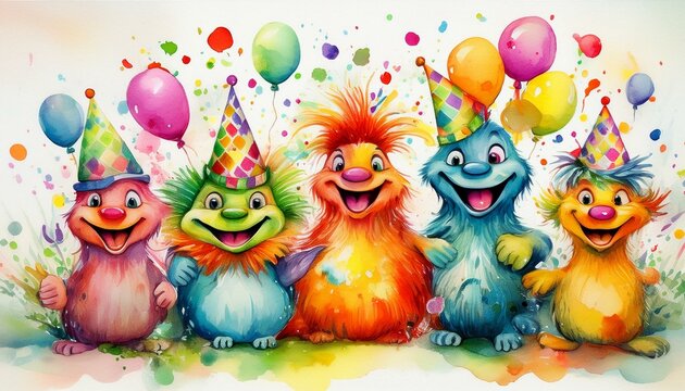 Festive watercolor creatures for celebrating april fools' day events