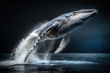 Fototapeta premium leap, action, isolated on black, underwater, isolated, incredible, marine, breaching, point of view, water, adventure, Breaching Humpback Whale Isolated on Black Point of View