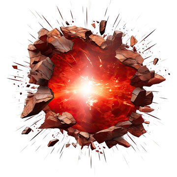 bulet bursting through a hole isolate on transparency background