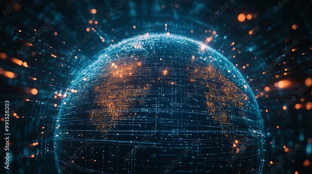 Poster Global business network digital technology data exchange concept Business Intelligence and cloud computing digital marketing data processing and blockchain technology management : Generative AI