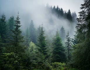Fog enveloping the forest
