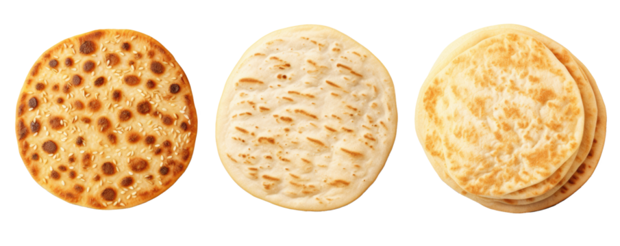 English Muffin, Crumpet griddle, Pita Pitta, Tortilla flatbread on transparent background