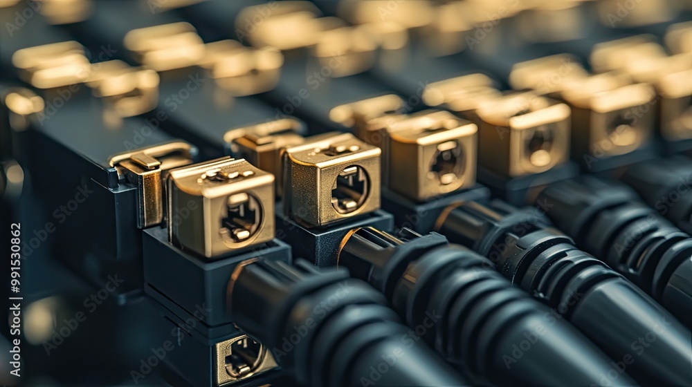 Poster close-up of electrical connectors with a large empty space in the background for copy.
