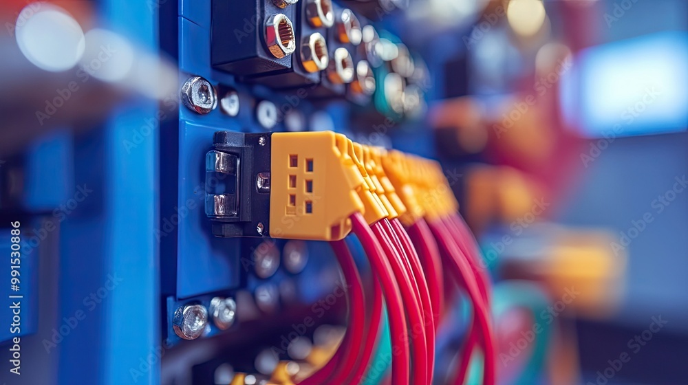 Poster close-up of electrical connectors with a large empty space in the background for copy.