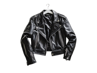 a black leather jacket on a swinger