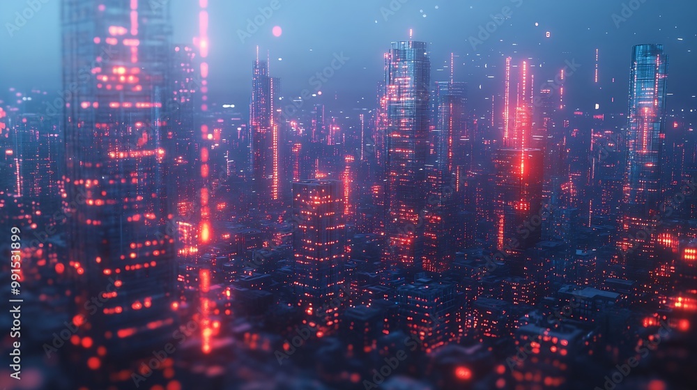 Fototapete Smart city and digital transformationBig data connection technology Telecommunication and communication network concept : Generative AI