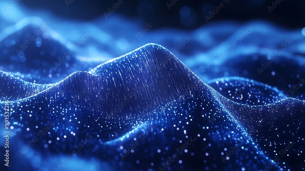 Leinwandbilder Abstract wave shape on a lowpolygonal triangular background for design on the topic of cyberspace big data metaverse network security data transfer on dark blue abstract cyberspace bac : Generative AI