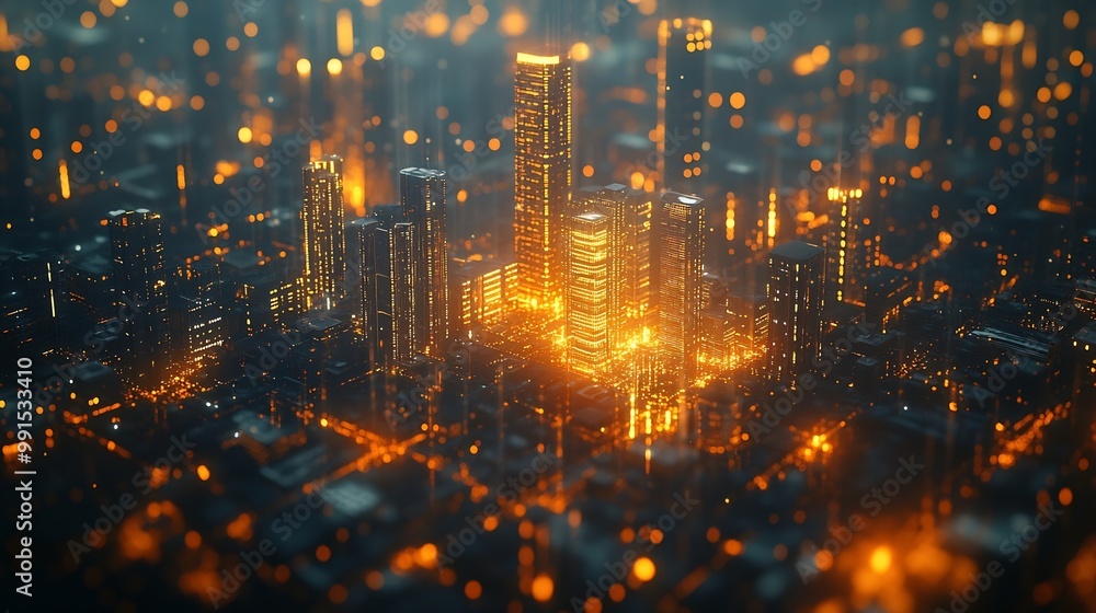 Poster modern cityscape and communication network concept telecommunication iot internet of things ict info