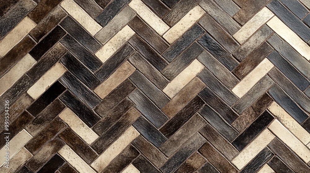 Poster closeup of a rustic herringbone tile pattern.