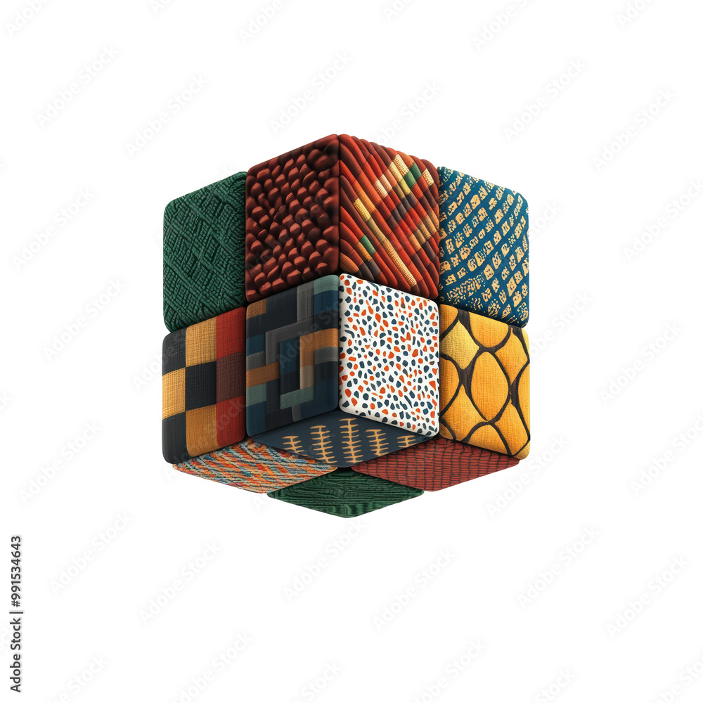 Aufkleber colorful cube displaying a variety of textured patterns on each face, featuring vibrant geometric an