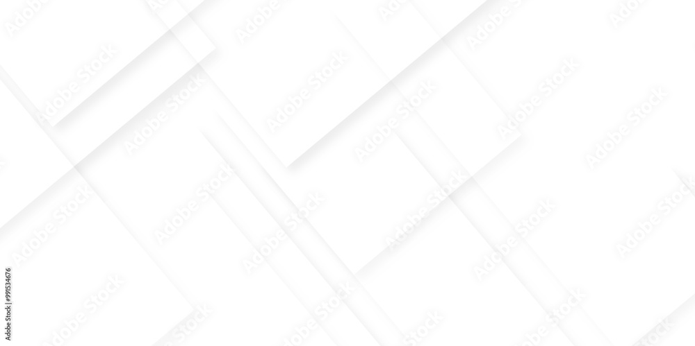 Fototapete Abstract geometric white and gray triangle gradient wave technology line glossy square cube pattern. minimal white square shape layer texture web triangle overlap then banner design.