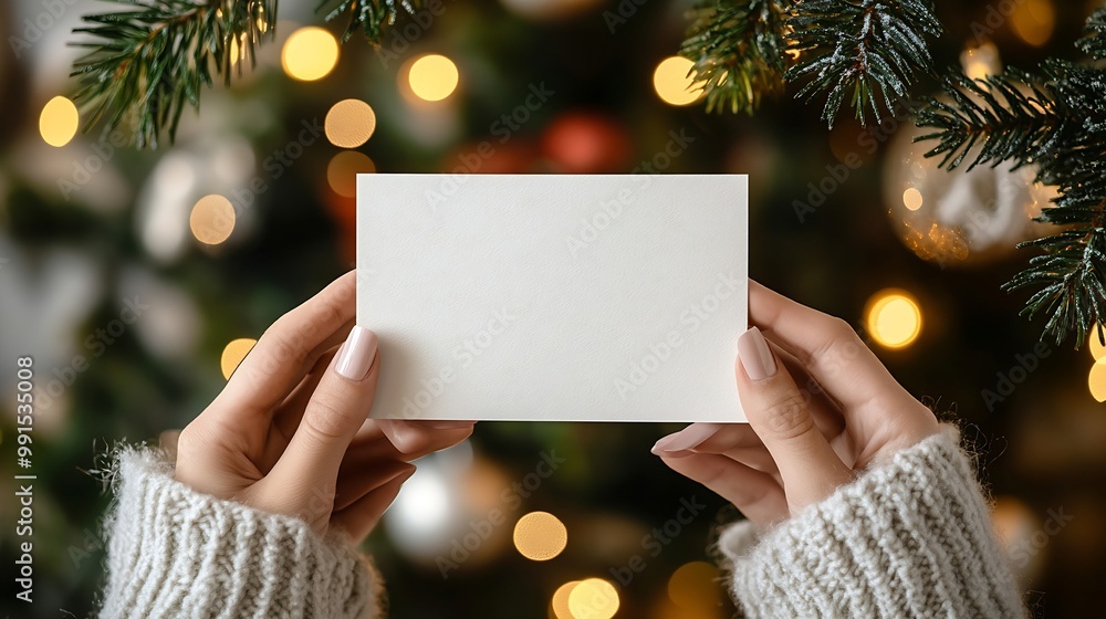 Poster hand holding holiday post card mock up blank empty mockup : generative ai