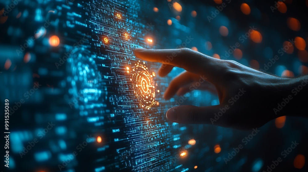 Leinwandbilder Businessman hand touching of digital data network transformation for next generation technology on cyberspace Internet network and digital software development Algorithm Metaverse and  : Generative AI