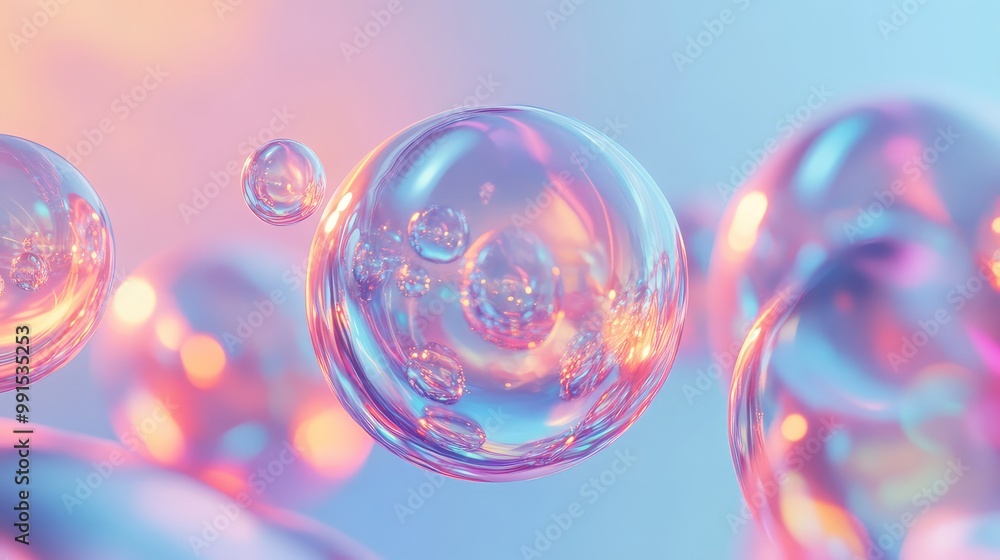 Poster floating translucent spheres with complex reflections