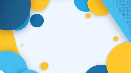 Abstract geometric background with blue and yellow shapes, white space for text or design, simple flat vector illustration. 