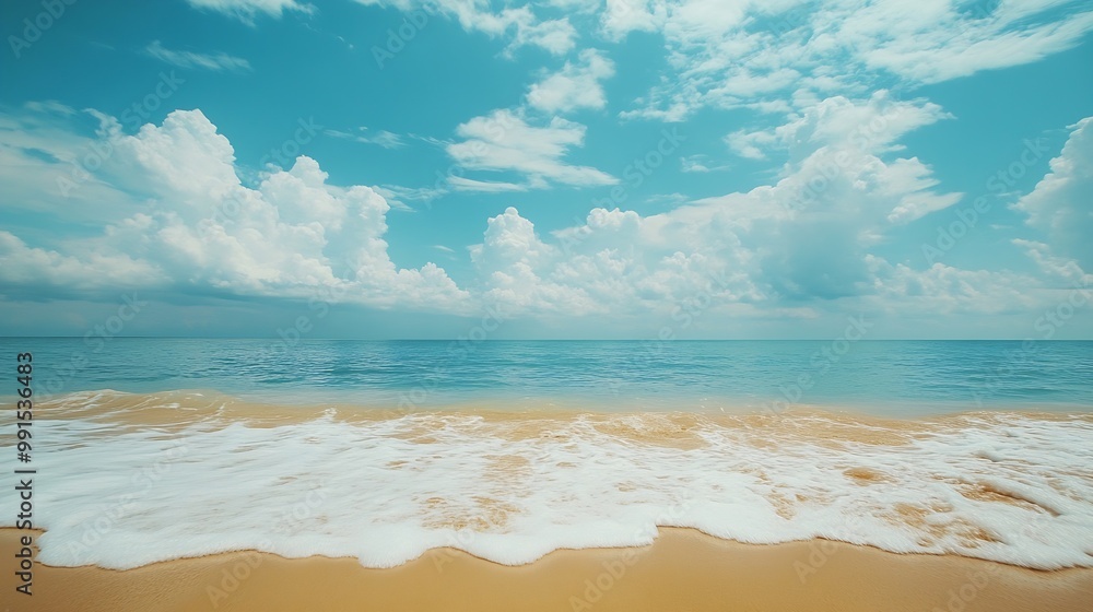 Poster beautiful tropical beach with blue sky and white clouds abstract texture background copy space of su