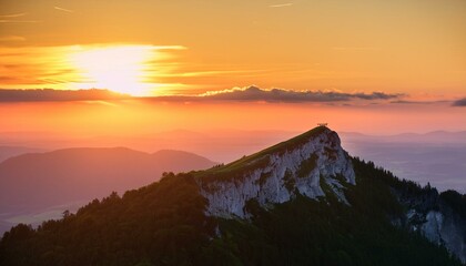 Mountain Peak at the Hohe Wand in lower austria during sunset sunrise