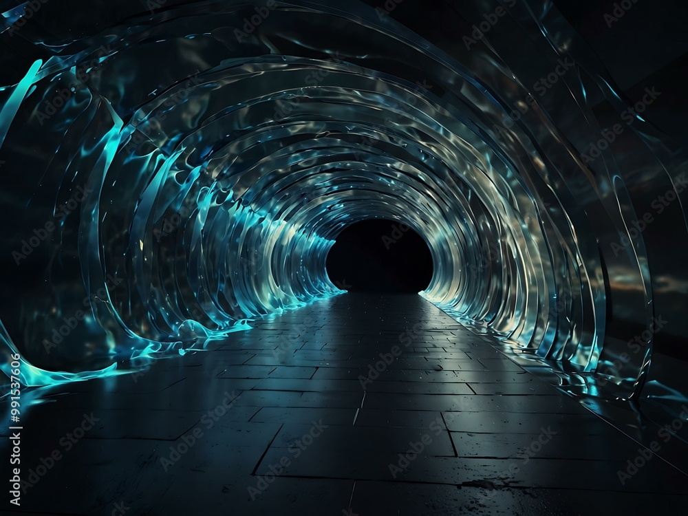 Poster abstract digital tunnel with flowing waves for a tranquil effect.